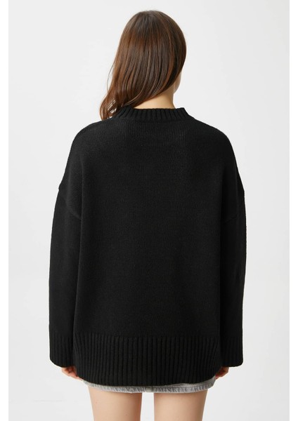 Kadın Homy Yumuşacık Bisiklet Yaka Siyah Oversize Triko Kazak fırsatları