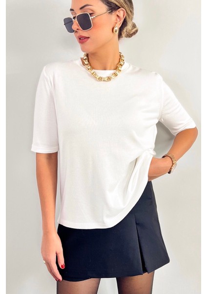 Viscose Doku Next Premium Selection Ekru Yarım Kol Triko Kazak