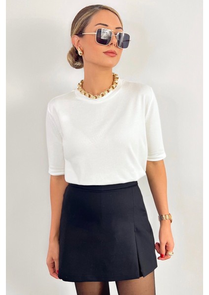 Viscose Doku Next Premium Selection Ekru Yarım Kol Triko Kazak modelleri