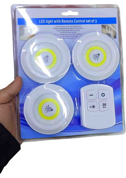 Uzaktan Kumandalı Yapışkanlı LED Lamba 3’lü Set Kablosuz Pilli Işık Ayarlanabilir Pratik Gece Lambası fiyatları
