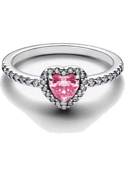 Gümüş Pembe Taşlı Kalp Yüzük modelleri
