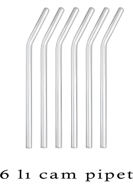 6 Adet Şeffaf Cam Pipet | Eğimli Cam Pipet