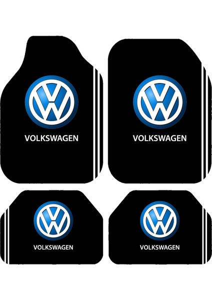 Volkswagen Logolu Siyah Oto Paspas Takımı, 4'lü Set, Modern Tasarım, Kaymaz Taban ve Kumaş Yüzey