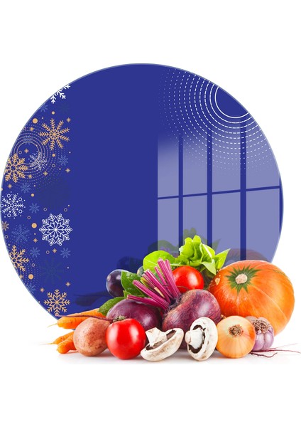 Cam Kesme Tahtası ve Sunumluk Yuvarlak Mor Kar Tanesi Desenli 30X30 cm