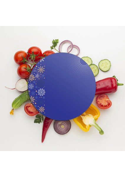 Cam Kesme Tahtası ve Sunumluk Yuvarlak Mor Kar Tanesi Desenli 30X30 cm modelleri