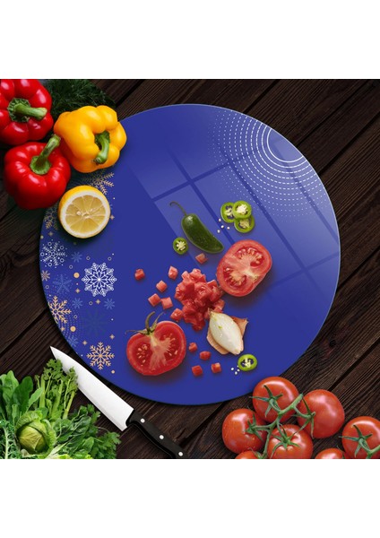 Cam Kesme Tahtası ve Sunumluk Yuvarlak Mor Kar Tanesi Desenli 30X30 cm fırsatları