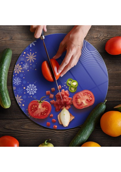 Cam Kesme Tahtası ve Sunumluk Yuvarlak Mor Kar Tanesi Desenli 30X30 cm indirimleri