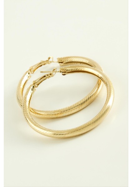 Resveq Çizgili Boru Halka Küpe 4,5 Cm-Sarı