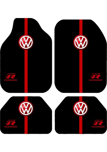 Volkswagen R Logolu Oto Paspas Takımı – 4'lü Universal Kalıp, Kaymaz Taban ve Makinede Yıkanabilir