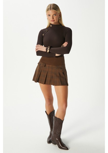 Kadın Gloria Gold Düğmeli Uzun Kollu Kahverengi Fitilli Pamuk Bluz modelleri