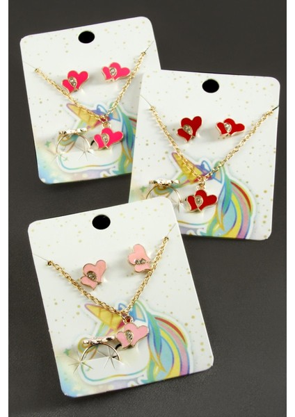 Resveq Kalp Mineli Set Kolye-Sarı