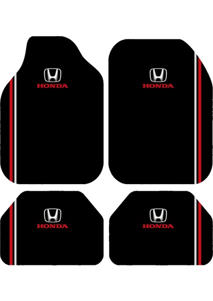 Honda Logolu Kırmızı Beyaz Çizgili Siyah Oto Paspas Takımı – Sportif Görünüm, Kaymaz, Yıkanabilir