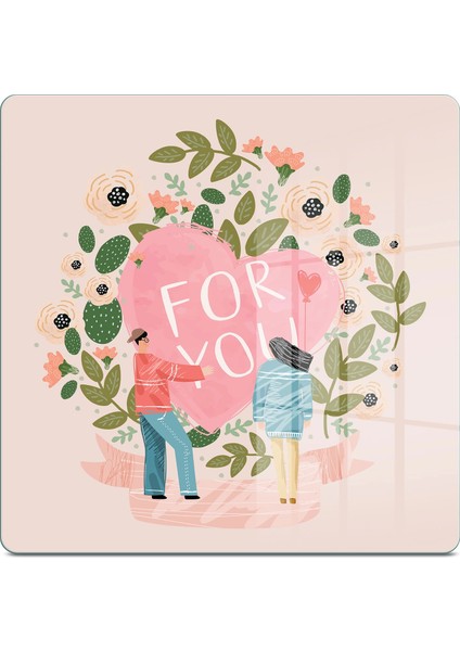 Cam Kesme Tahtası ve Sunumluk Kare Pembe For You Desenli 30X30 cm fiyatları
