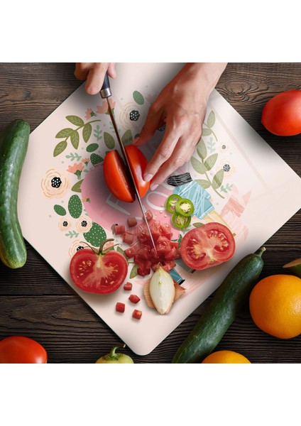 Cam Kesme Tahtası ve Sunumluk Kare Pembe For You Desenli 30X30 cm fırsatları