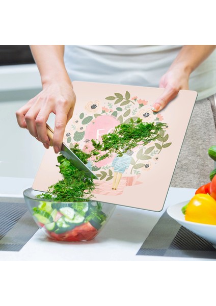 Cam Kesme Tahtası ve Sunumluk Kare Pembe For You Desenli 30X30 cm indirimleri