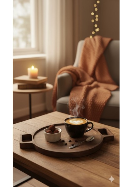 Doğal Ahşap Ceviz Renk Sunumluk Tepsi Çam