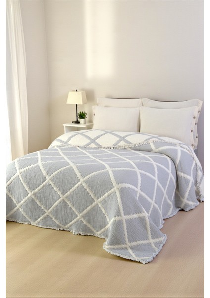 Lüks Multi Muslin %100 Pamuk Çift Kişillik Yatak Örtüsü 230X250 cm Battal Boy 2 Yastıklı