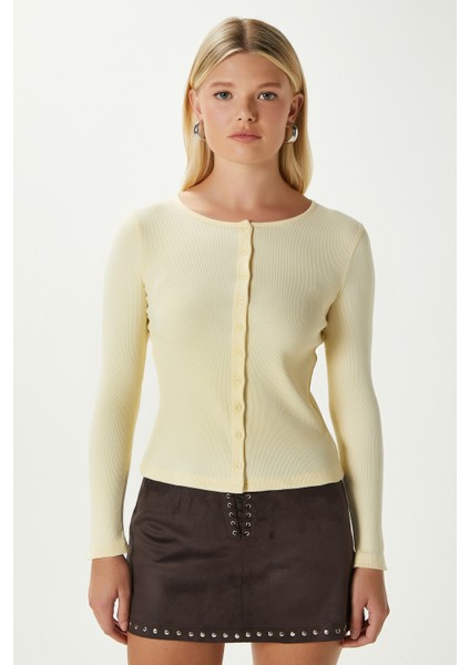 Young Cool Düğmeli Uzun Kollu Sarı Bluz modelleri