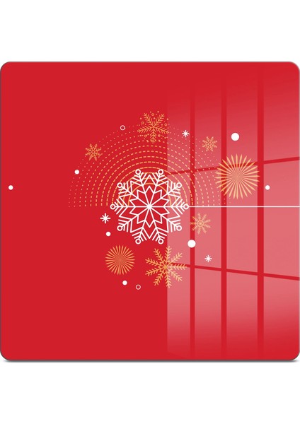 Cam Kesme Tahtası ve Sunumluk Kare Kırmızı Kar Tanesi Desenli 30X30 cm fiyatları