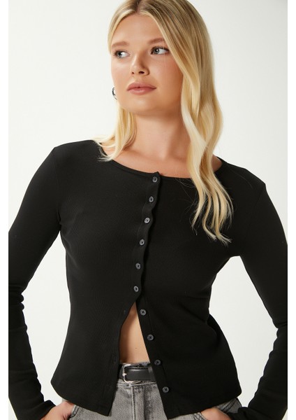Young Cool Düğmeli Uzun Kollu Siyah Bluz fiyatları