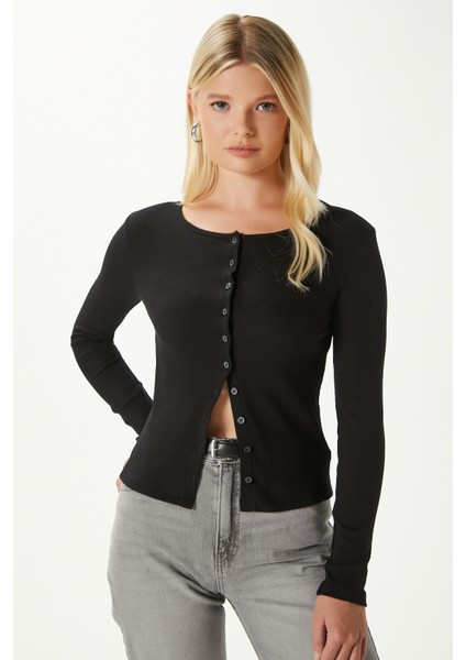 Young Cool Düğmeli Uzun Kollu Siyah Bluz modelleri