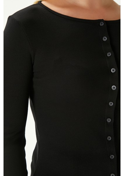 Young Cool Düğmeli Uzun Kollu Siyah Bluz indirimleri