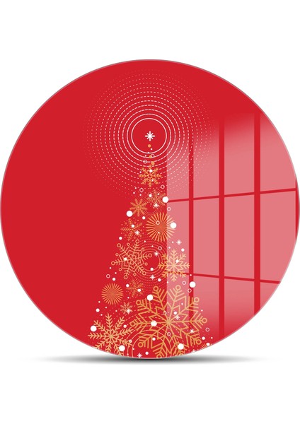 Cam Kesme Tahtası ve Sunumluk Yuvarlak Kırmızı Yılbaşı Ağacı Desenli 30X30 cm fiyatları