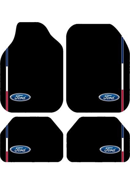 Ford Logolu Renk Şeritli Siyah Oto Paspas Takımı – Kaymaz Tabanlı, Universal Kalıp, Yıkanabilir