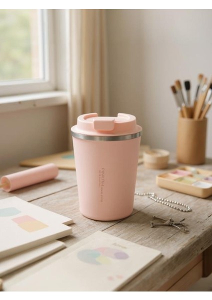 Paslanmaz Çelik Kahve Termos Bardak Matara 350 ml Pembe Renk – PKH-PJ-3548-L