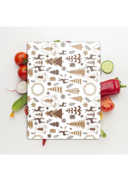 Cam Kesme Tahtası ve Sunumluk Kahverengi Karışık Yılbaşı Desenli 20X30 cm modelleri