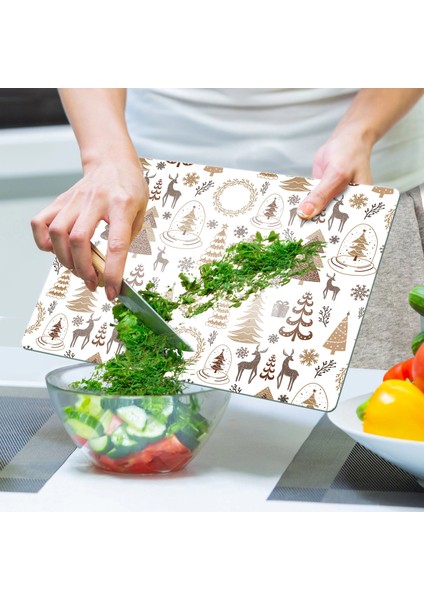 Cam Kesme Tahtası ve Sunumluk Kahverengi Karışık Yılbaşı Desenli 20X30 cm indirimleri