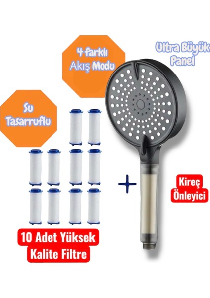 10 Adet Yedek Filtreli Duş Başlığı Su Tasarruflu Kireç Önleyici Özellikli Tayzikli Su Modu