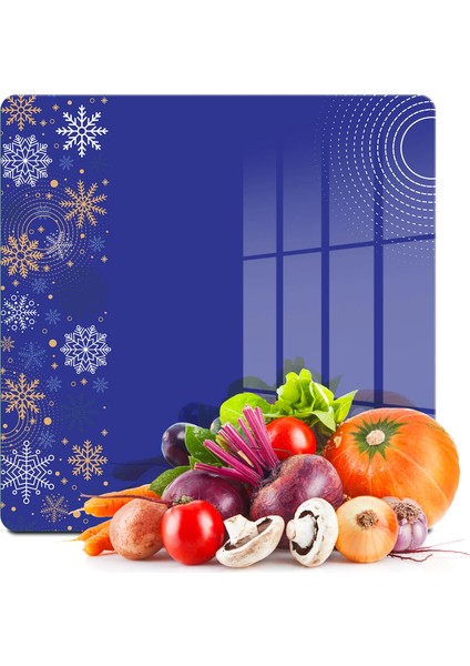 Cam Kesme Tahtası ve Sunumluk Kare Mor Kar Tanesi Desenli 30X30 cm