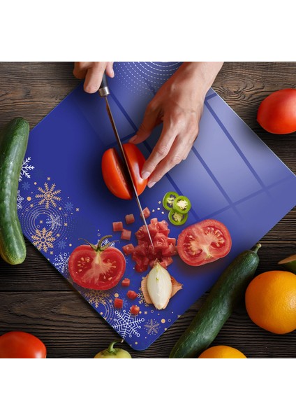Cam Kesme Tahtası ve Sunumluk Kare Mor Kar Tanesi Desenli 30X30 cm fırsatları