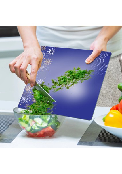 Cam Kesme Tahtası ve Sunumluk Kare Mor Kar Tanesi Desenli 30X30 cm indirimleri