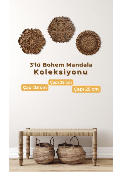Duvar Dekoru Bohem 3'lü Mandala Koleksiyonu Ham Ahşap Katmanlı Ev Dekoru fiyatları