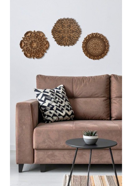 Duvar Dekoru Bohem 3'lü Mandala Koleksiyonu Ham Ahşap Katmanlı Ev Dekoru modelleri