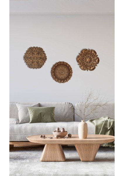 Duvar Dekoru Bohem 3'lü Mandala Koleksiyonu Ham Ahşap Katmanlı Ev Dekoru fırsatları