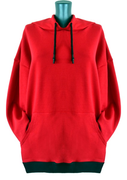 Woody Cord Kadın Oversize Sweatshirt / Kırmızı Siyah / Düz / Siyah Ip indirimleri