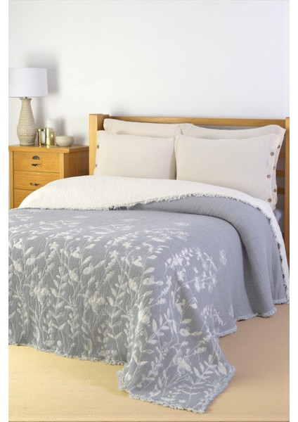 Lüks Multi Muslin %100 Pamuk Çift Kişillik Yatak Örtüsü 230X250 cm Battal Boy 2 Yastıklı