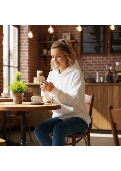 Woody Cord Kadın Oversize Sweatshirt - Beyaz modelleri