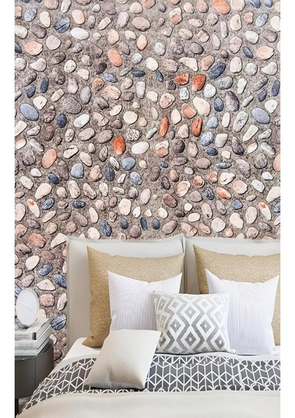 Taş Duvar Desenli Kendinden Yapışkanlı Folyo (3 Metre-60 Cm),, Dekor Folyosu, Pvc Çıkartma, Mobilya, Mutfak Dolabı, Granit, Cam,, Plastik Için Uygun (Deniz Taşı Duvar Desen)