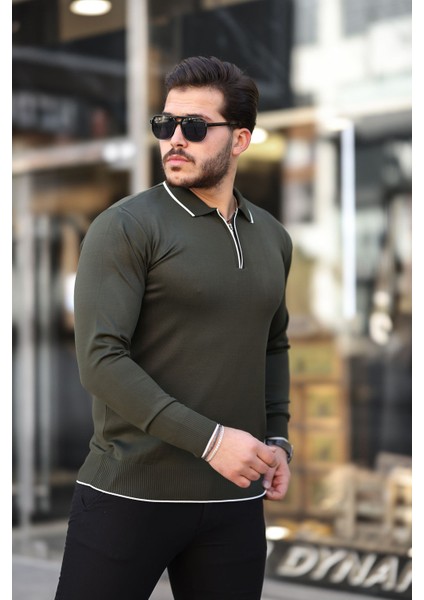 Fermuar Yaka Çizgi Detaylı Erkek Kazak fırsatları