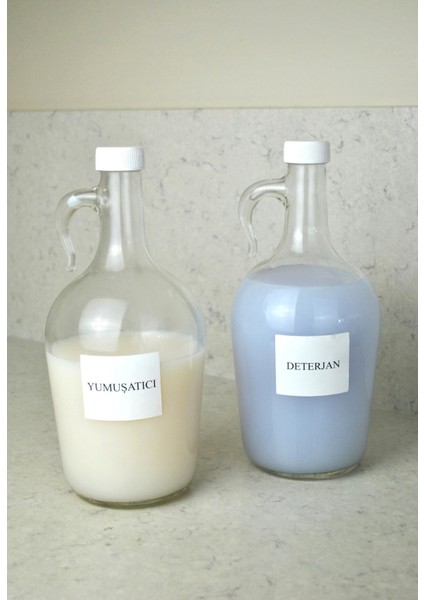 2'li 1500 ml Sıvı Deterjan Şişesi Etiketli Cam Galon Şişe 1,5 Litre
