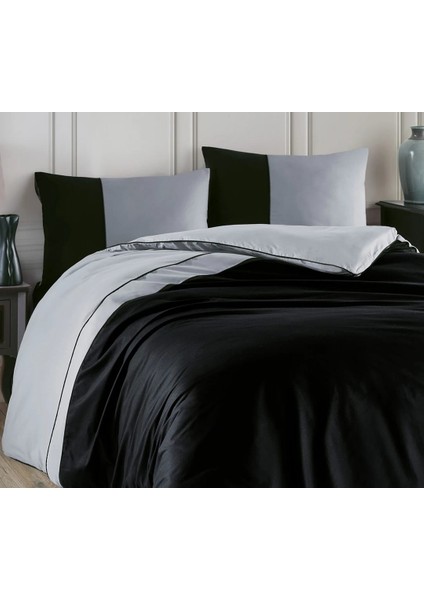 Biyeli Düz Ranforce Çift Kişilik Nevresim Takımı Thor Gri-Siyah