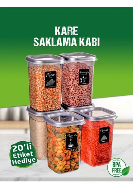 6 Adet 12 Parça 1,2 Litre Kare Erzak Saklama Kabı Seti 20 Etiket Hediyeli fiyatları