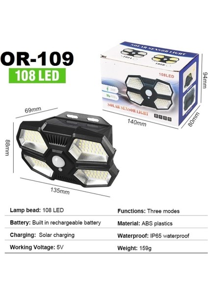 108 LED Güneş Enerjili Sensörlü Bağ Bahçe Solar Sokak Lambası Kolay Kurulum Cn fiyatları