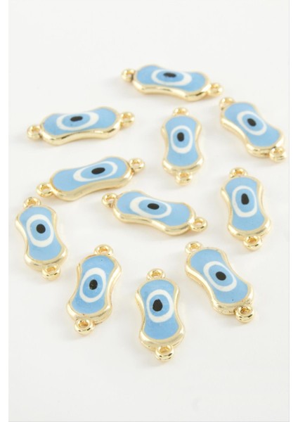 Resveq Oval Nazar Çift Kulplu Mineli Bileklik ve Kolye Ucu Aparatı 1 Adet-Mavi