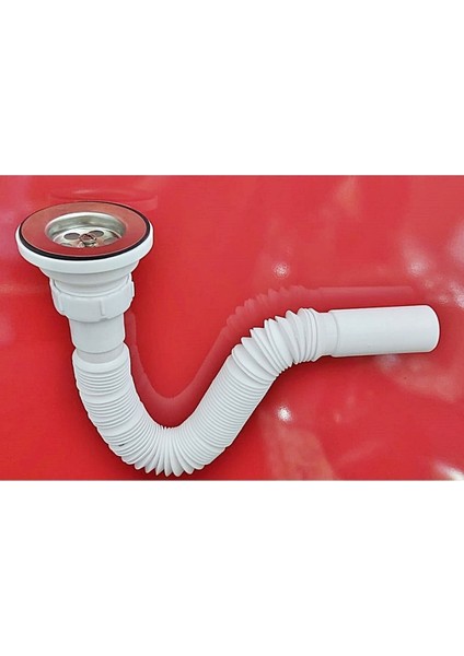YT55 Ekstra Körüklü Lavabo Evye Gider Sifonu- Paslanmaz Süzgeç ve Vidalı Tesisat Malzemeleri