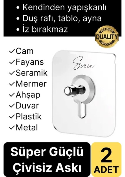 2 Adet Süper Güçlü Kendinden Yapışkanlı Tutunabilen Çok Amaçlı Çerçeve Tablo Banyo Duş Mutfak Askı B